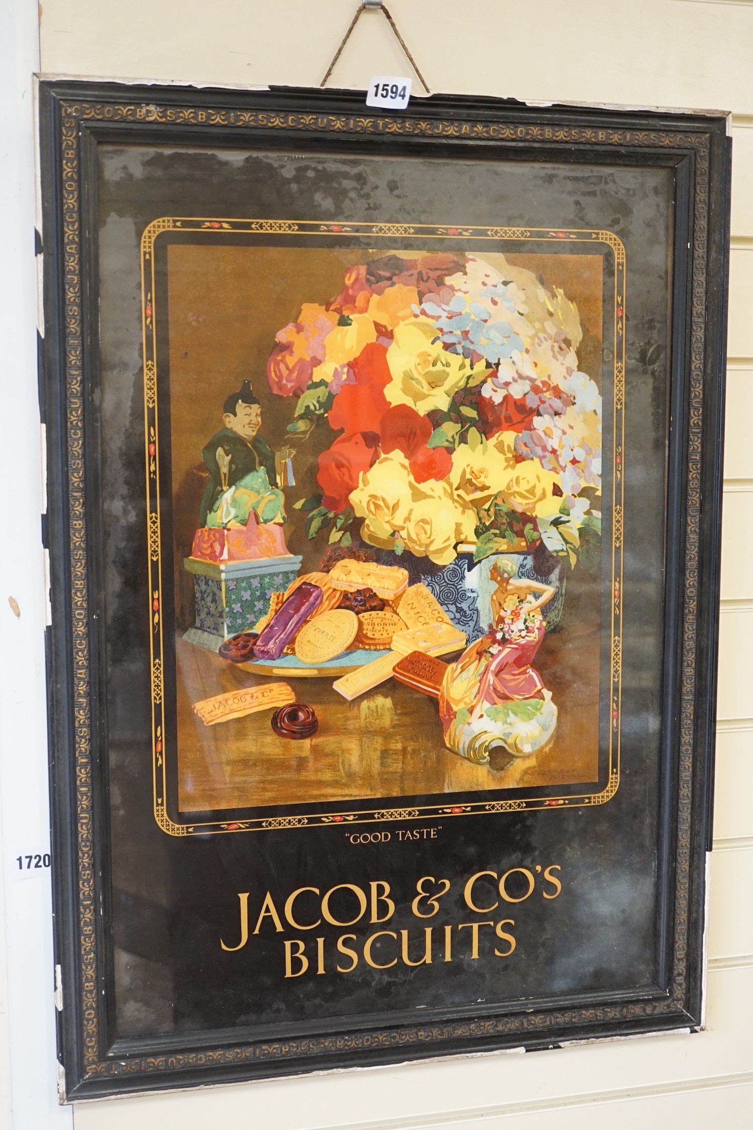 A Jacob & Co Biscuits advertising poster, in original Jacobs Biscuits frame, 52cms wide x 74cms high (including frame)